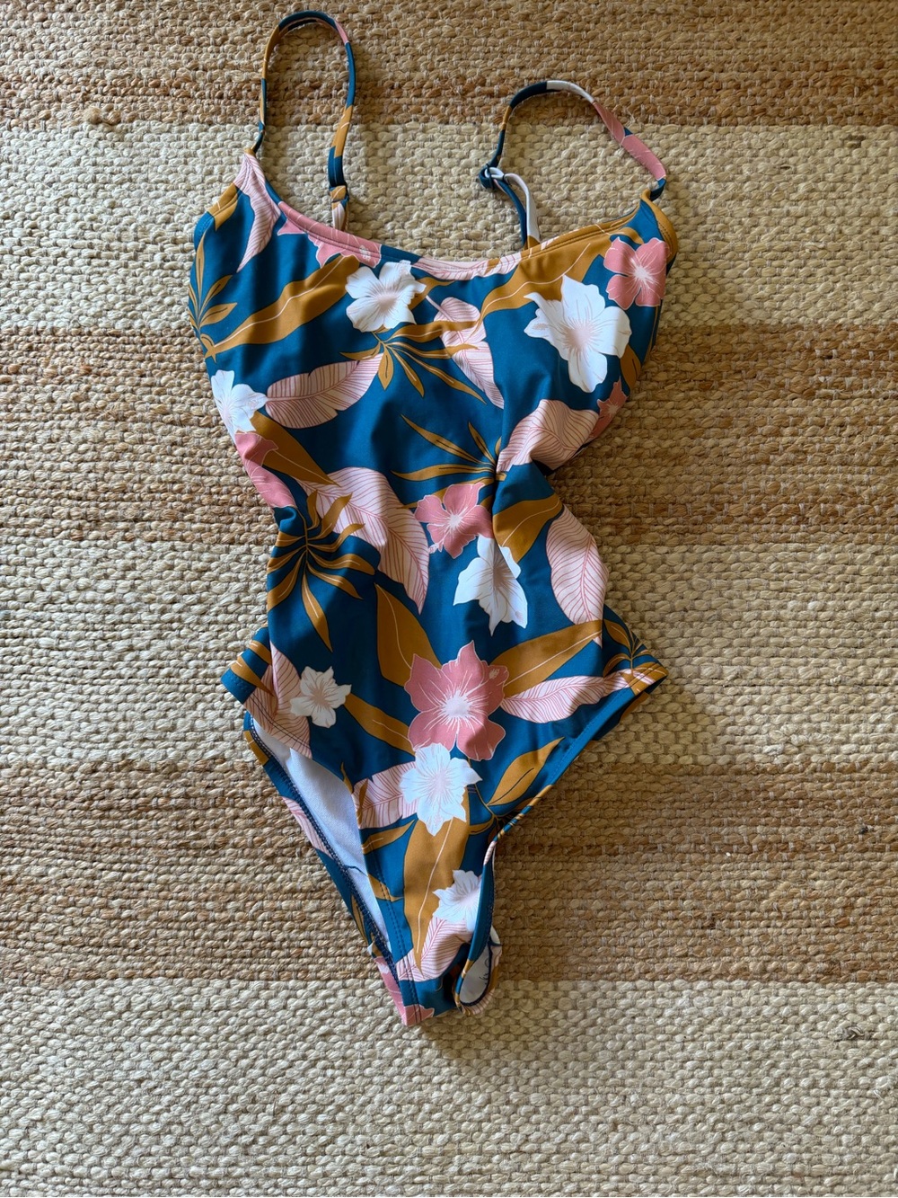 Kona Sol Teal Floral One-Piece Swimsuit with Pink & Gold Accents